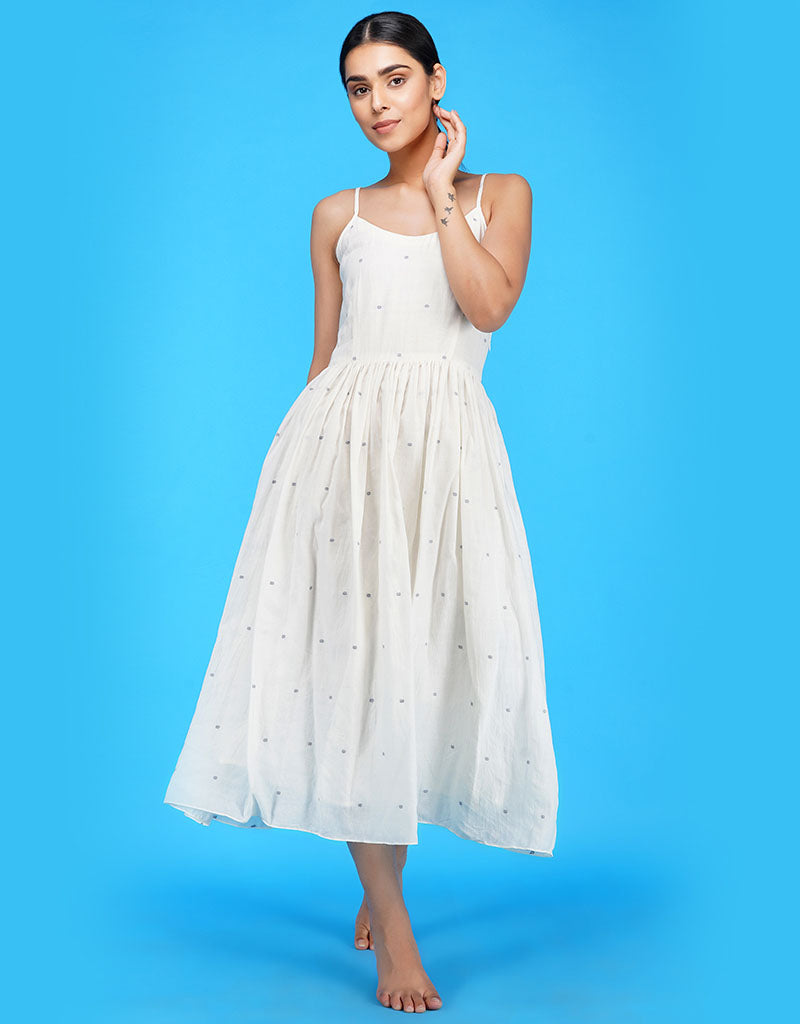 White Jamdani Tie back Sundress