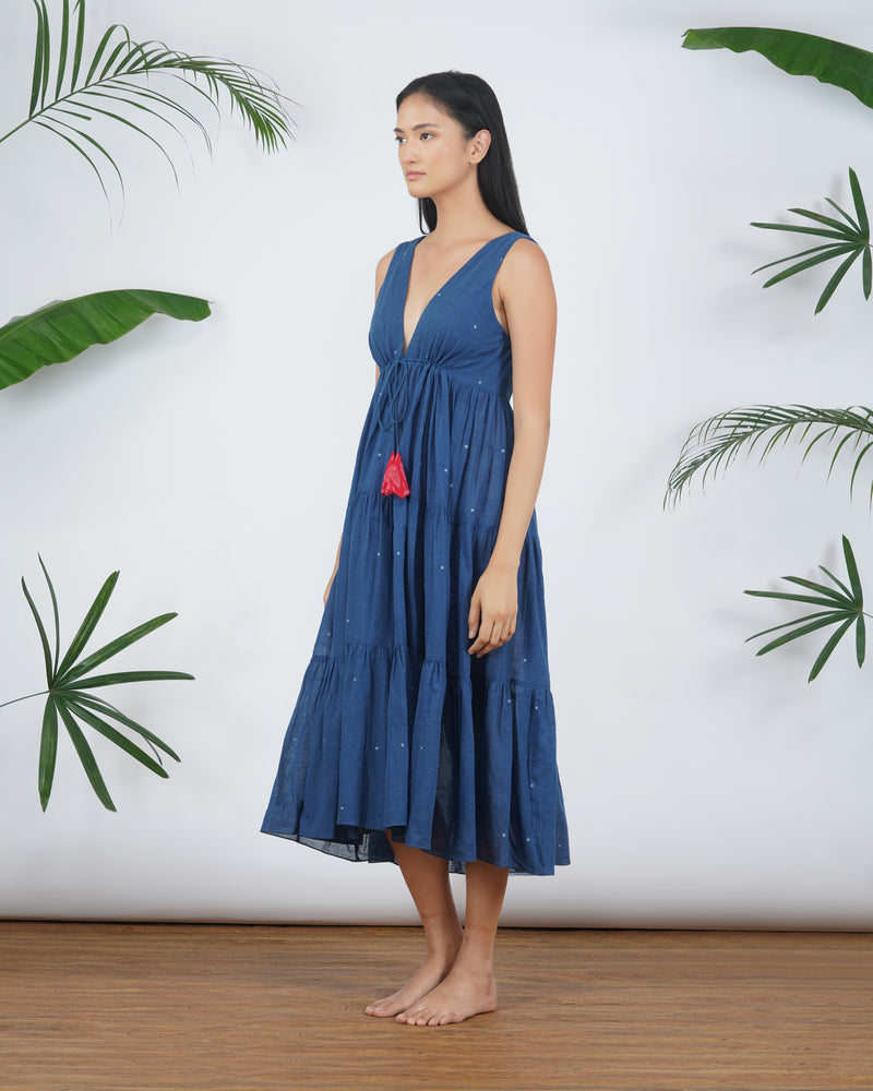 Front tie Indigo midi
