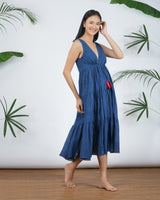 Front tie Indigo midi