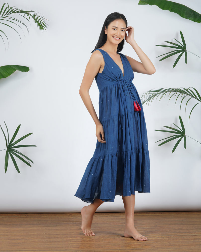 Front tie Indigo midi