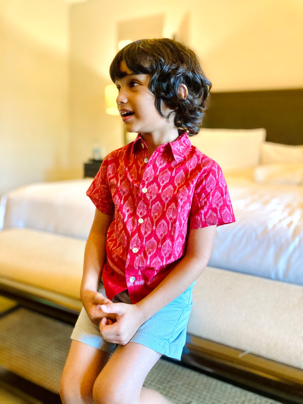 Little Cado Ikat shirt red